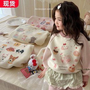 男童休闲百搭上衣潮 新款 大小卷女童韩版 时髦卡通印花卫衣春装