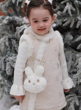 大小卷【玉兔呈祥】冬季新款女童中国风兔子马甲裙-77153