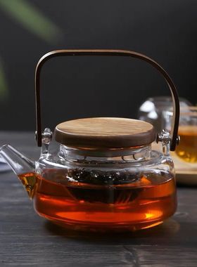 高硼硅玻璃煮茶加厚烧水花茶壶木盖家用过滤电陶炉加热提梁壶套装