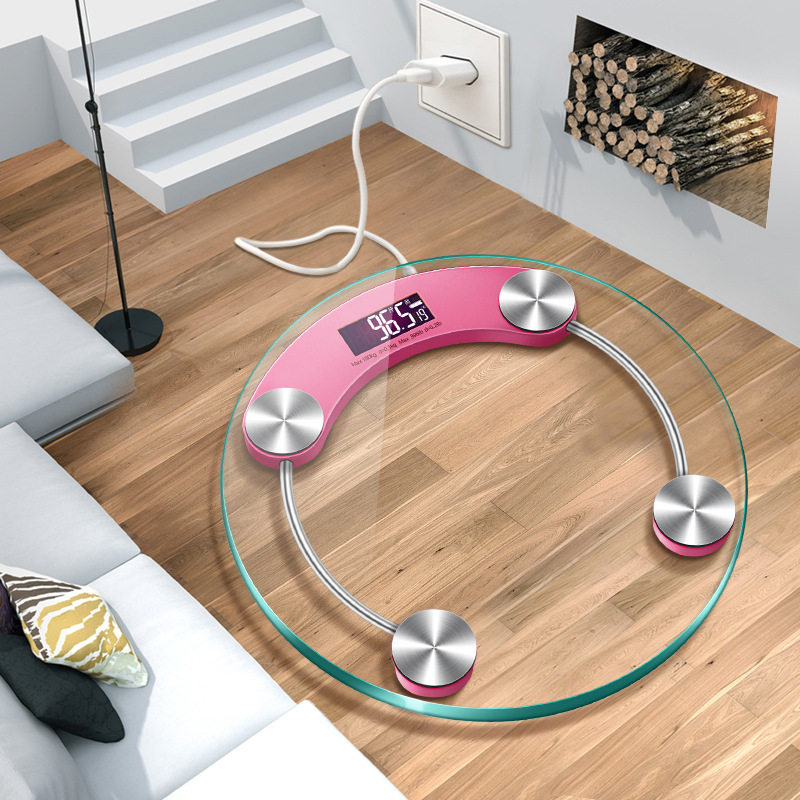 USB充电款家用电子体重秤健康迷你人体电子圆秤新款夜视称重计器