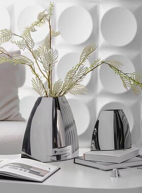 现代极简轻奢不锈钢插花器摆件家居客厅电视柜桌面花瓶几何形状