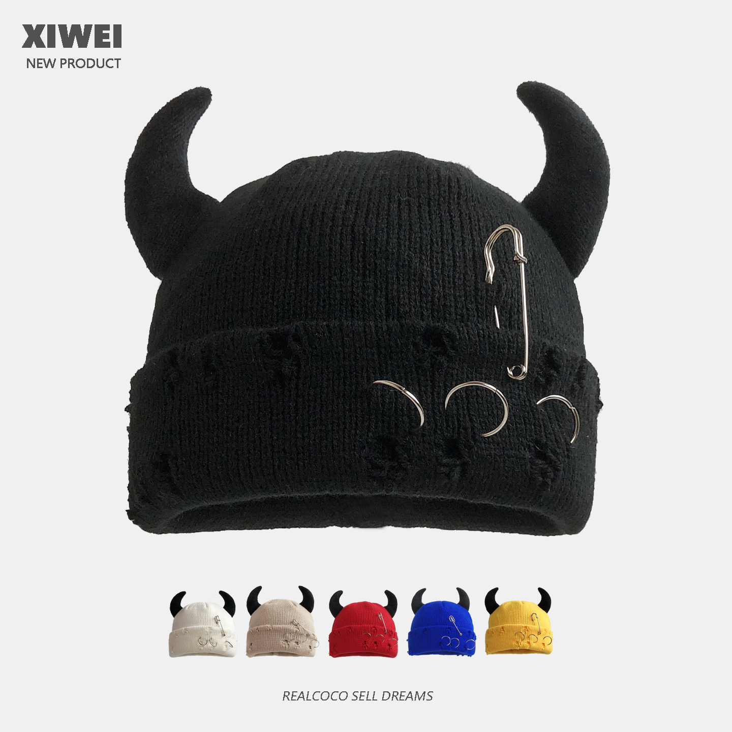 秋冬恶魔角帽保暖针织毛线帽