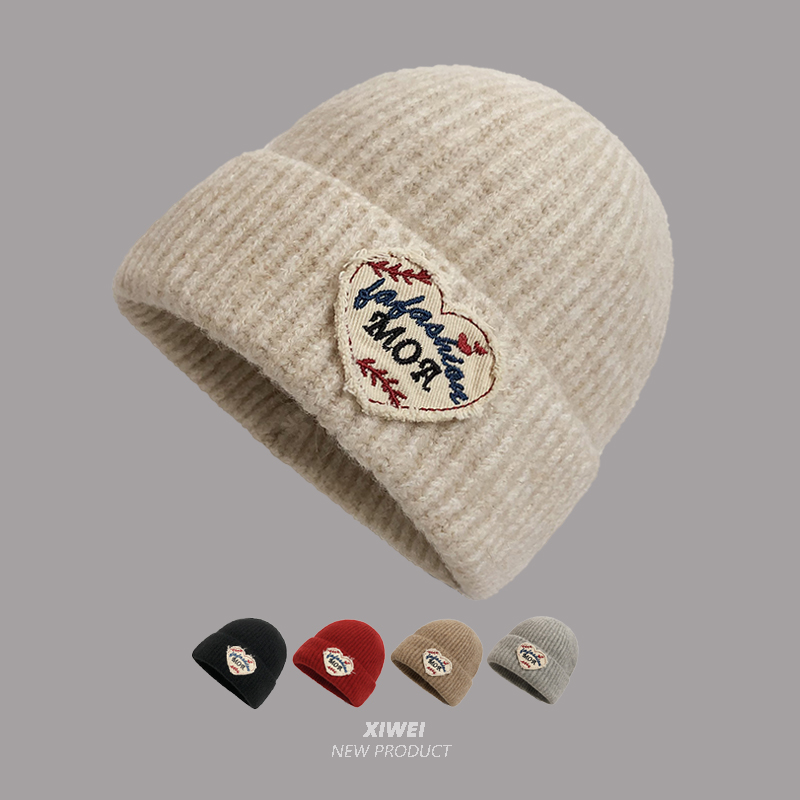 爱心针织帽子保暖毛线套头帽