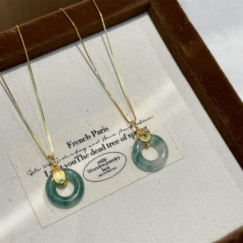 s925纯银天然非洲翠平安扣吊坠甜甜圈项链时尚百搭新中式锁骨链女