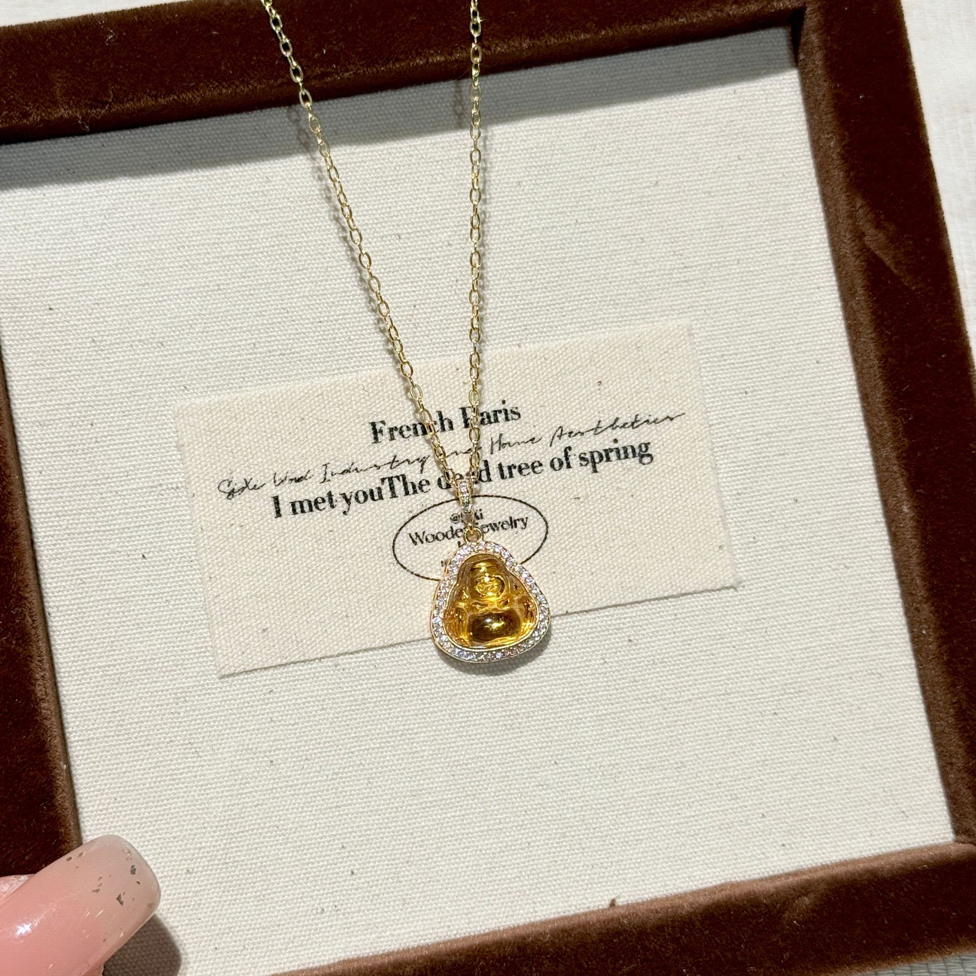 S925纯银佛公天然黄水晶项链轻奢高级感小众年弥勒佛吊坠锁骨链