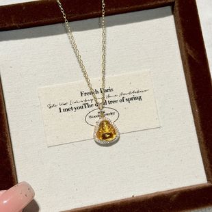 S925纯银佛公天然黄水晶项链轻奢高级感小众年弥勒佛吊坠锁骨链