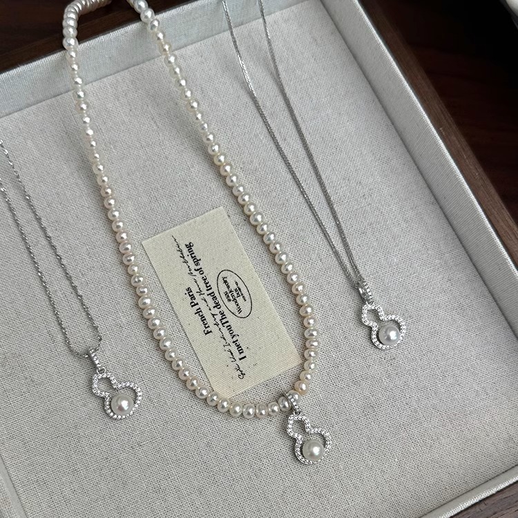 s925纯银新中式国风施家珍珠葫芦项链轻奢精致高级感锁骨链女简约