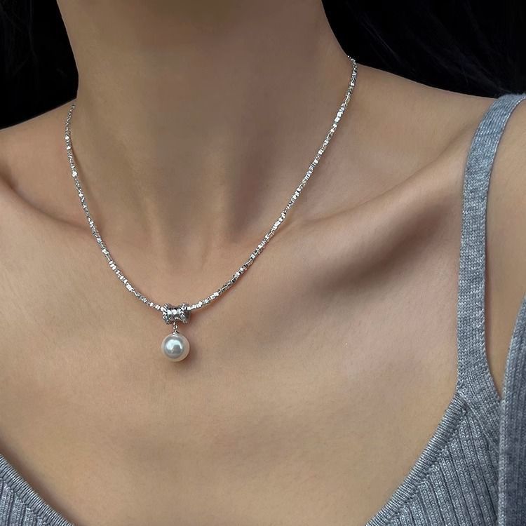 S925纯银小蛮腰施家珍珠碎银子项链女轻奢小众设计高级感锁骨链