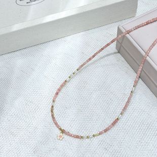 s925纯银天然淡水珍珠花朵项链女小众设计粉澳宝恋爱粉色锁骨链