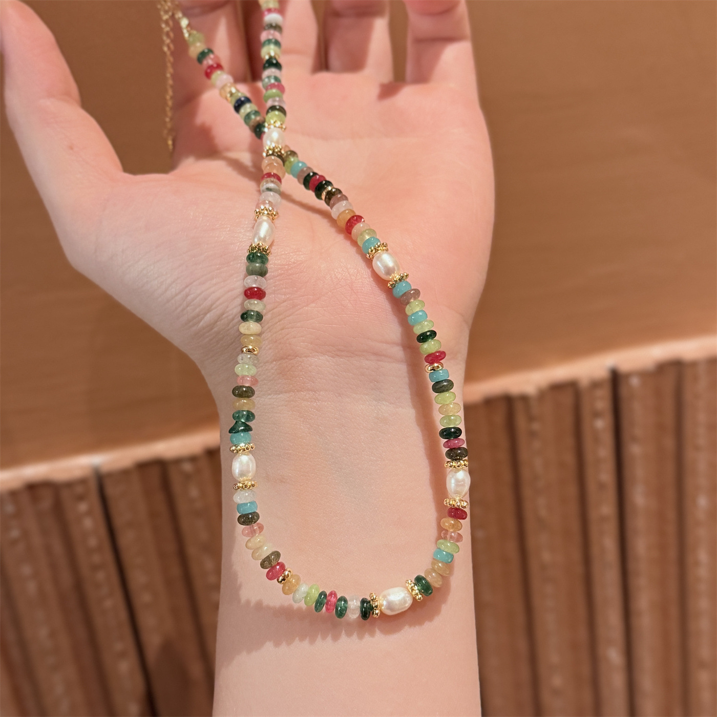 纯银天然淡水珍珠碧玉项链女夏轻奢小众设计多巴胺锁骨链算盘串珠