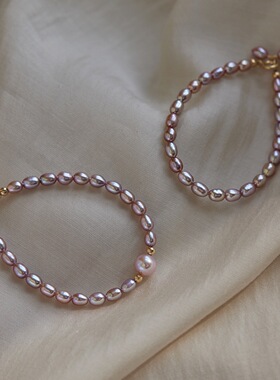 温柔紫强光淡水珍珠14K包金手链小众设计2023年新款轻奢奢华
