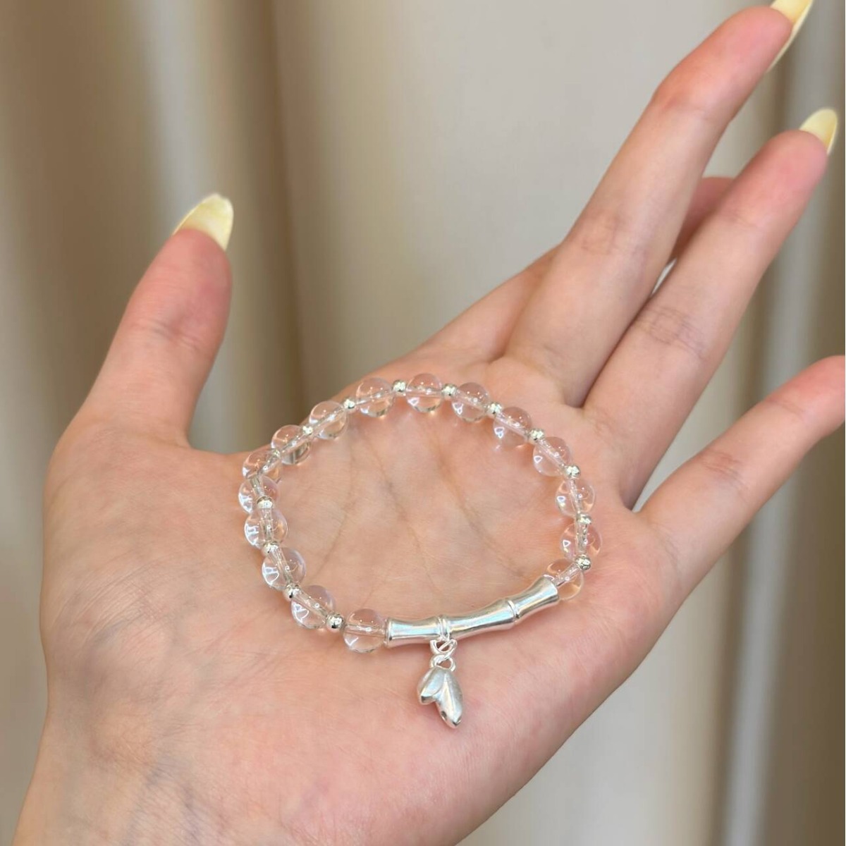 节节高升白水晶手串足银竹节手链女小众高级感简约手饰七夕礼物