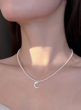 s925纯银天然淡水珍珠蝶贝月亮项链女小众设计高级感时尚简约颈链