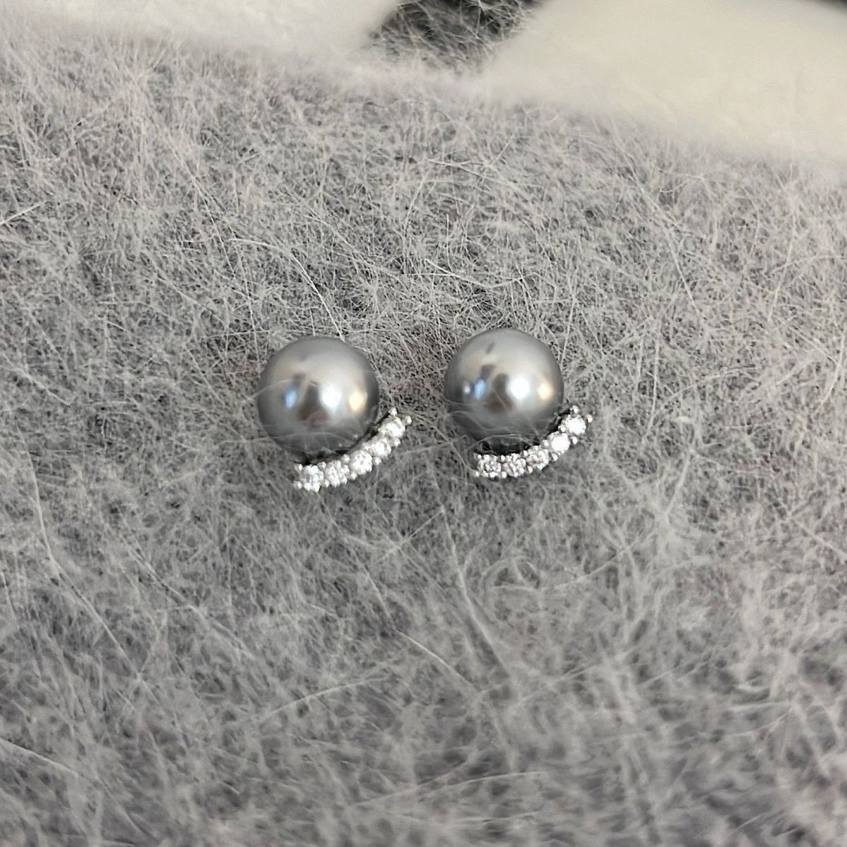 s925纯银施家强光珍珠耳钉女轻奢简约高级气质闪钻眼睫毛耳环耳饰