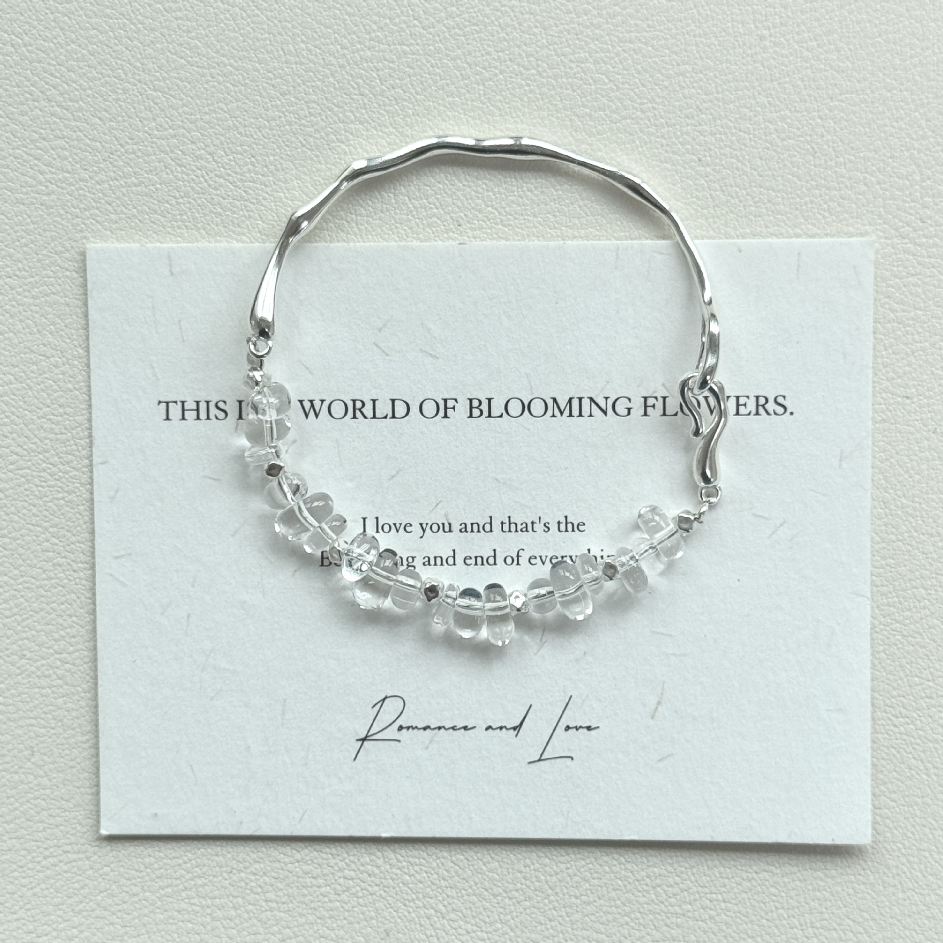 s925纯银天然白水晶水滴手镯小众设计感手链女简约高级感冰透手饰