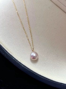 天然淡水珍珠吊坠s925银镀18k金项链无核亮光水滴锁骨链粉紫白光