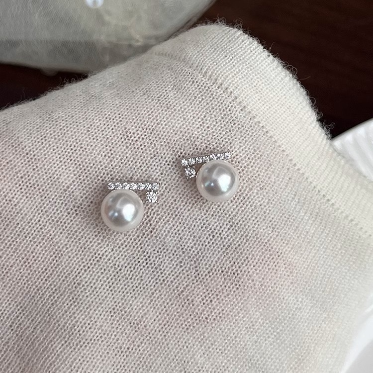 纯银耳饰s925施家珍珠满钻平衡木耳钉小众高级感轻奢耳环女气质