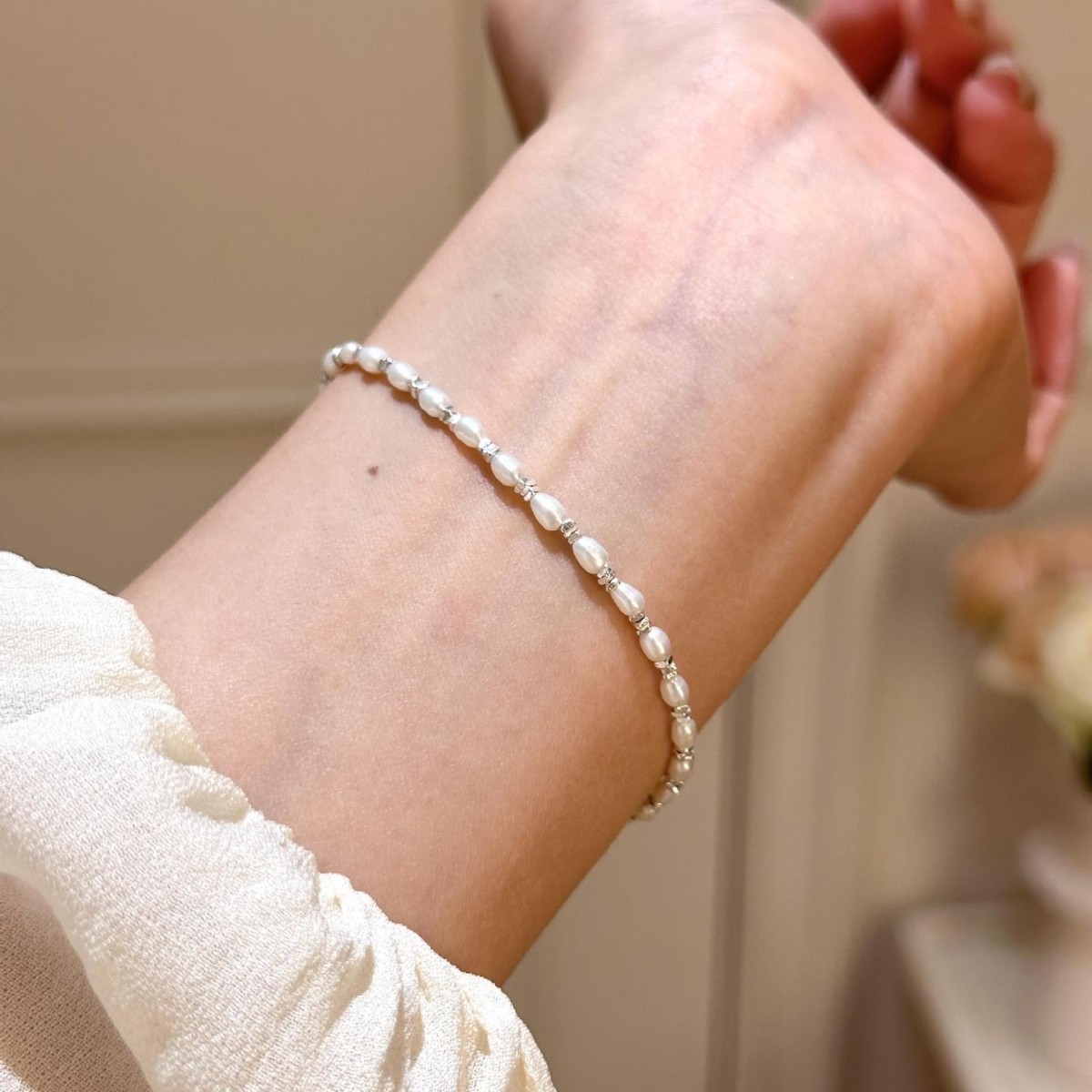 s925纯银碎银几两手链简约小众设计天然淡水珍珠碎银子手饰女饰品