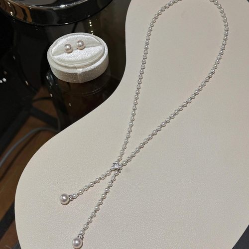 s925纯银卡扣珍珠丝巾链项链毛衣链秋冬长款高级感百搭婚纱照首饰