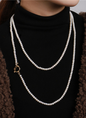 4-5mm近圆强光诸暨珍珠链自然百搭型项饰女淡水珍珠毛衣链