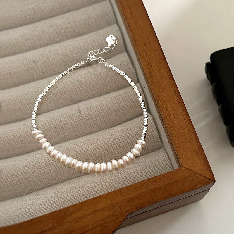 s925银天然珍珠碎银子手链女轻奢小众精致高级感碎银几两手串手饰