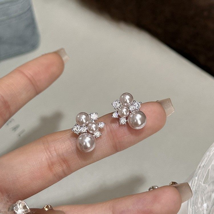 s999足银银针耳饰曼塔玫瑰施家珍珠耳环女闪烁高级感巨好看耳钉