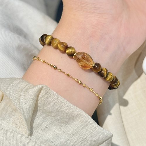 复古美拉德风天然虎眼石手串不规则随型黄塔晶手链招财暴富手饰女