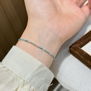 绿松石手链天然珍珠手串纯银s925真品原矿珠珠小众设计24cm手钏