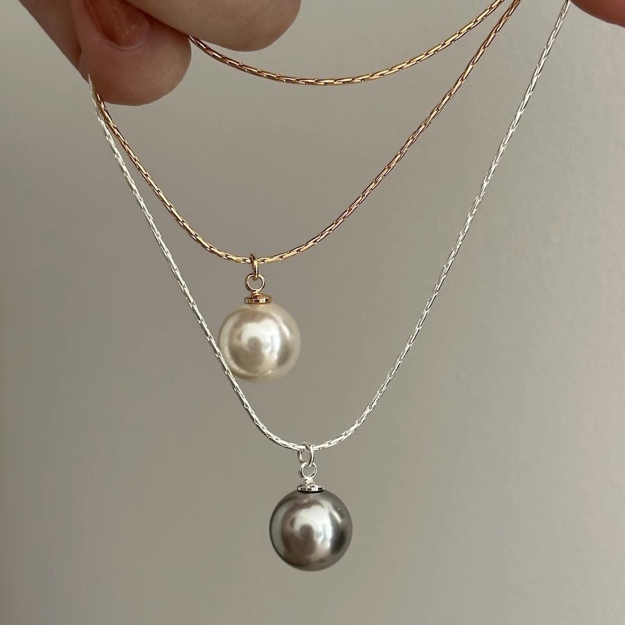 s925纯银正圆强光单颗施家珍珠项链女简约小众高级感锁骨链竹节链