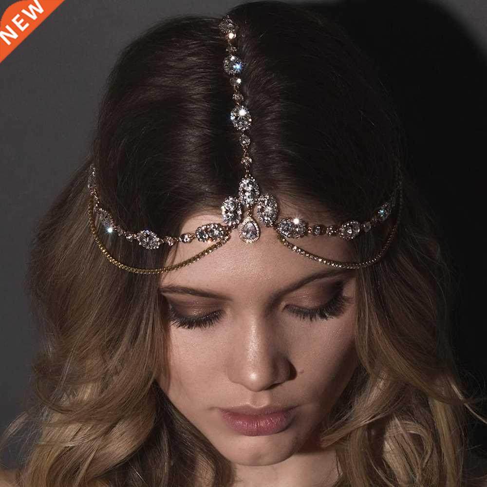 crystal forehead headband wedding bridal hair chain headpiec