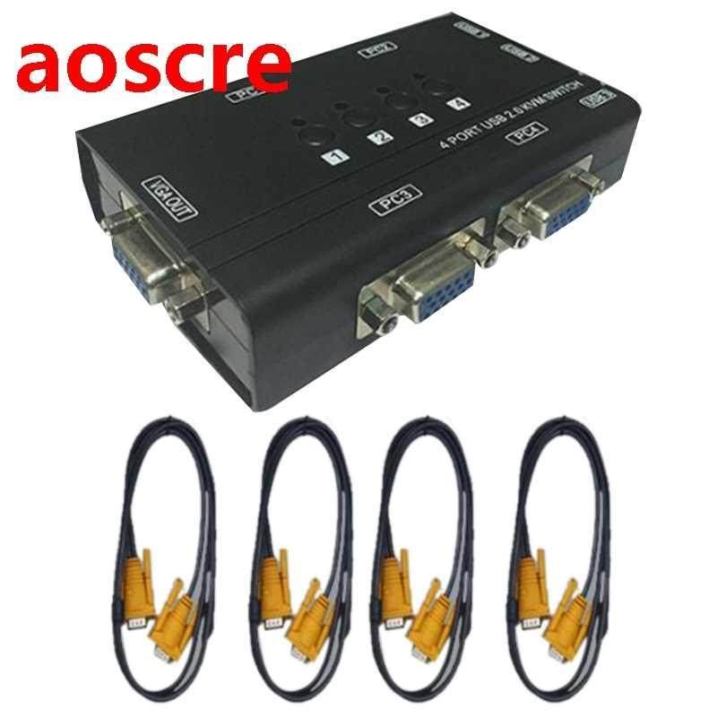 USB VGA KVM Switch with 4 Cables, 4 Port Selector Switcher f
