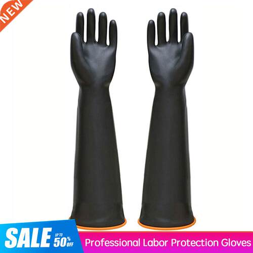35/45/55cm Black Gloves Heavy Duty Rubber Gloves Acid Alkali