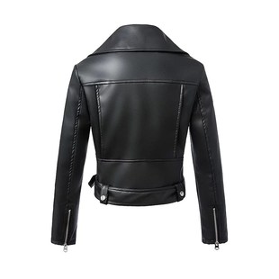 New Autumn Women Pu Leather Jacket Woman Zipper Belt Short C