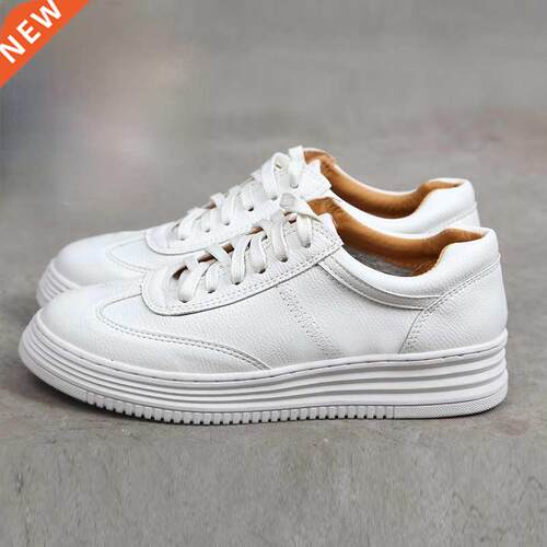 Fashion White Split Leather Women Chunky Sneakers White Shoe