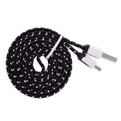 Hot Long Nylon Flat Braided Micro USB Charging Data Cable Fo