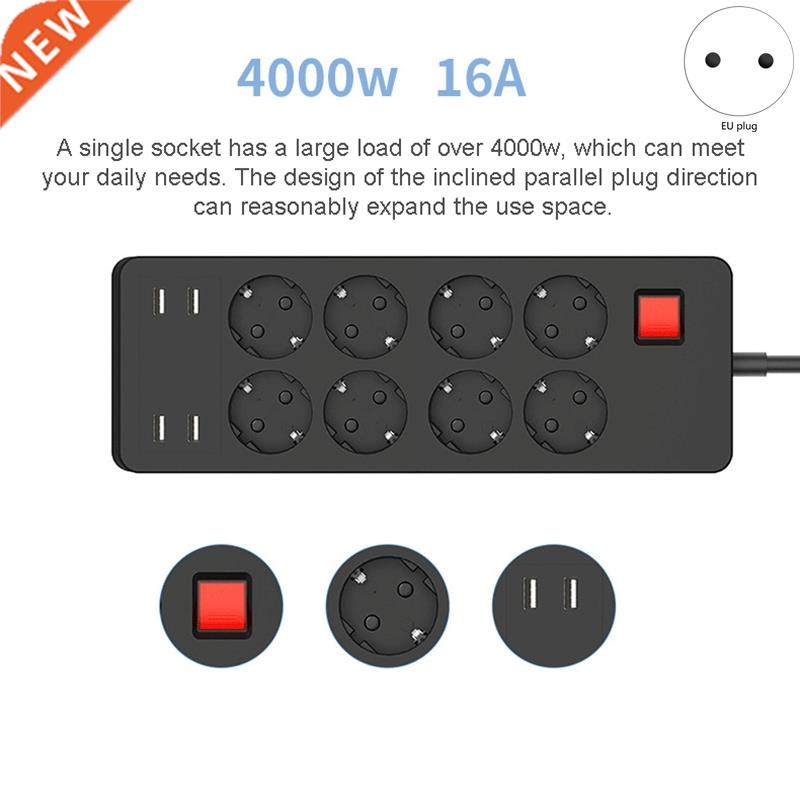Power Strp Electrcal Socket 4 USB Charger Adapter 8 Outlet