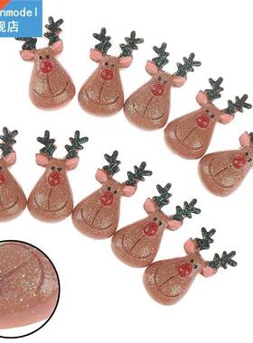 10pcs Resin Flatback Cabochon Glitter Christmas Reindeer Min