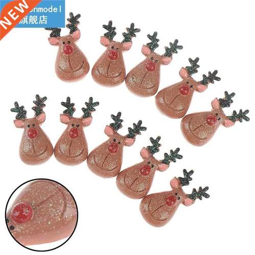 10pcs Resin Flatback Cabochon Glitter Christmas Reindeer Min
