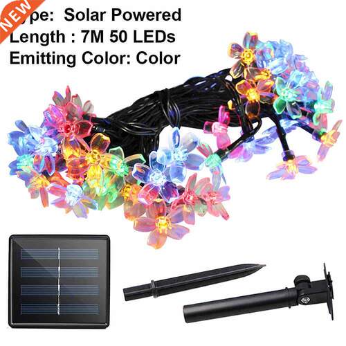 Peach Flower Garland Lawn Lamps Solar Led Strng Garden Lgh