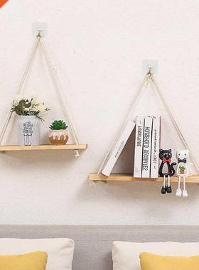 Nordic Style Decorative Shelves Twine Wooden Wall Shelf Clap