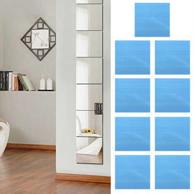 9Pcs Mirror Wall Sticker 15CM Acrylic Square Mirror Tile Wal