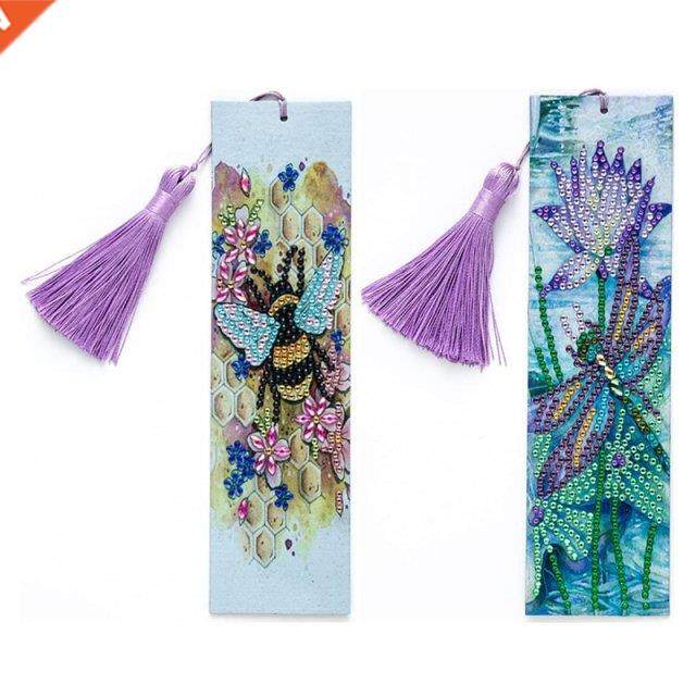 2Pcs 5D Diaond Bookark DIY Painting Bookark Leather Tasse