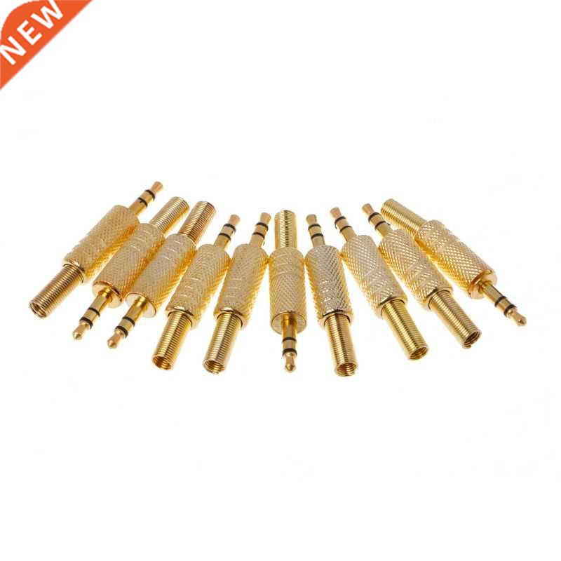 10 Pcs Gold Plated 3.5mm 2 Ring 3P Stereo Jack Plug Cable So