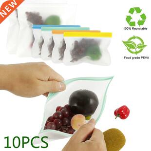 10pcs Food Fresh Bags Reusable Silicone Bag Leakproof Ziploc