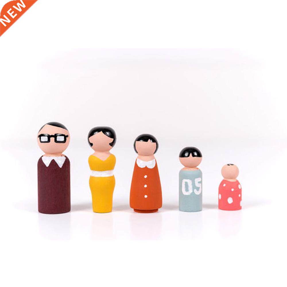 5Pcs Wooden Peg Dolls Family DIY Crafts Cake Topper Kid'