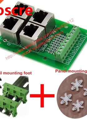 RJ45 8P8C breakout board 4 ways with Din rail mounting foot