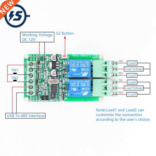 RS485 Modbus-RTU 12V 2Bt Relay Module 2-Channel Swtch Cont