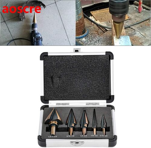 Step Drill Bits 5PCS HSS Cobalt Titanium Step Drill Bits Mul