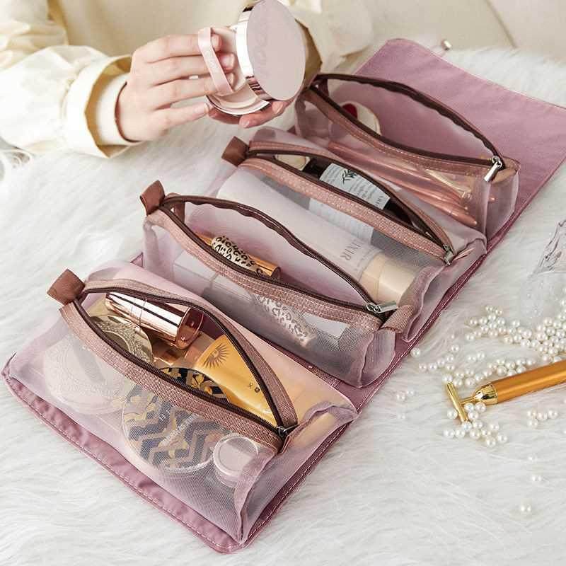 4PCS in 1 Cosmetic Bag For Women Zipper Mesh Separable Cosme