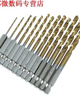 13 St HSS Ttanum Coated Boor Set Met 1/4 nch Hex Schacht